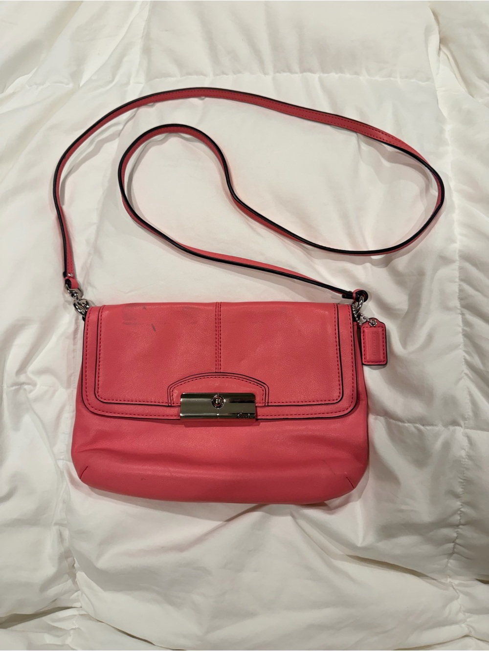 Coach Coral Pink Leather Crossbody Bag with Turn-Lock